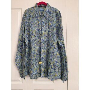 Report Collection Shirt Mens XXL Blue Green Floral Island Washed Button Up